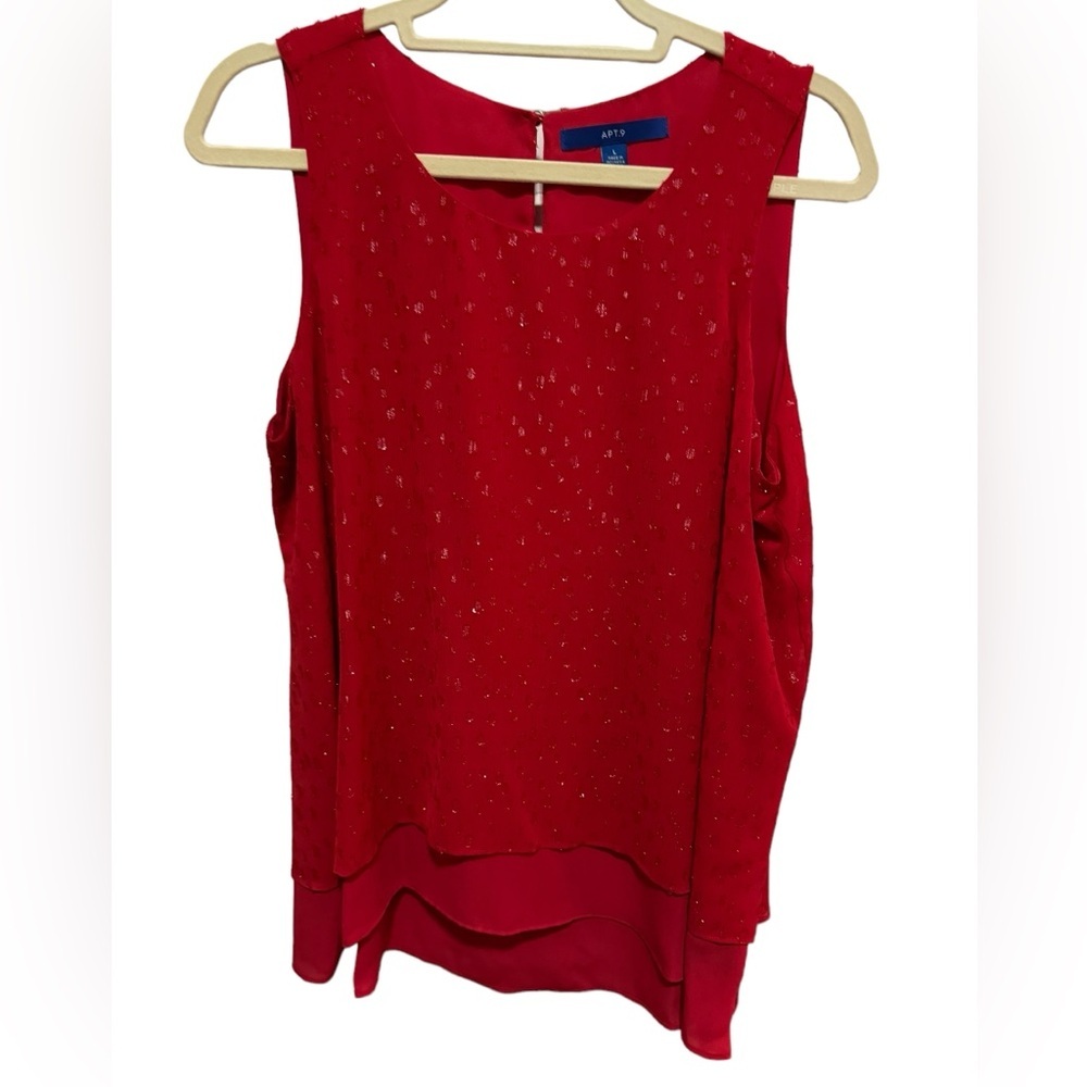 Apt 9 - dressy Sparkly tank, layered hem - Red- size L